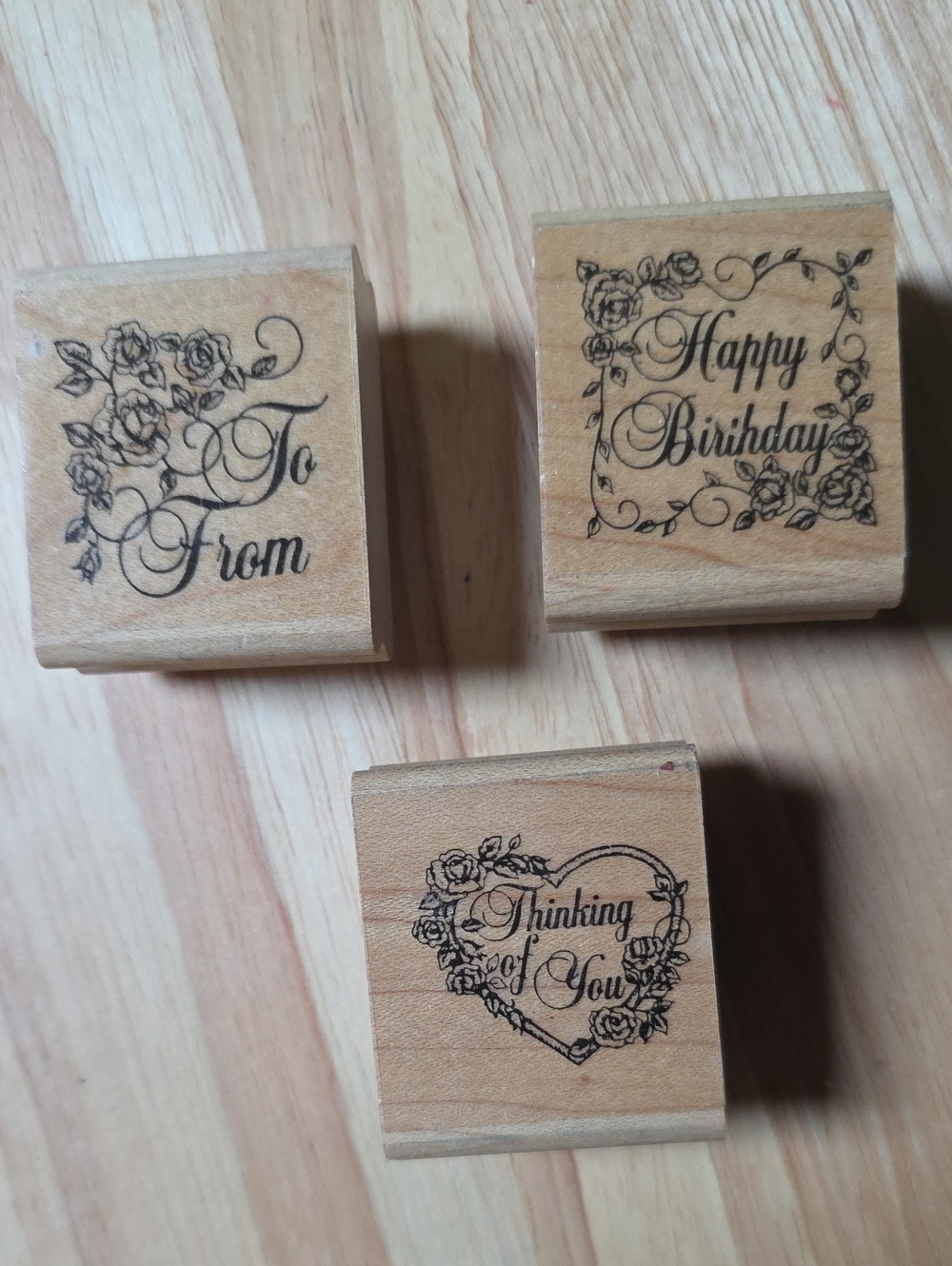 Floral Rose Sentiment Rubber Stamp Lot of 3